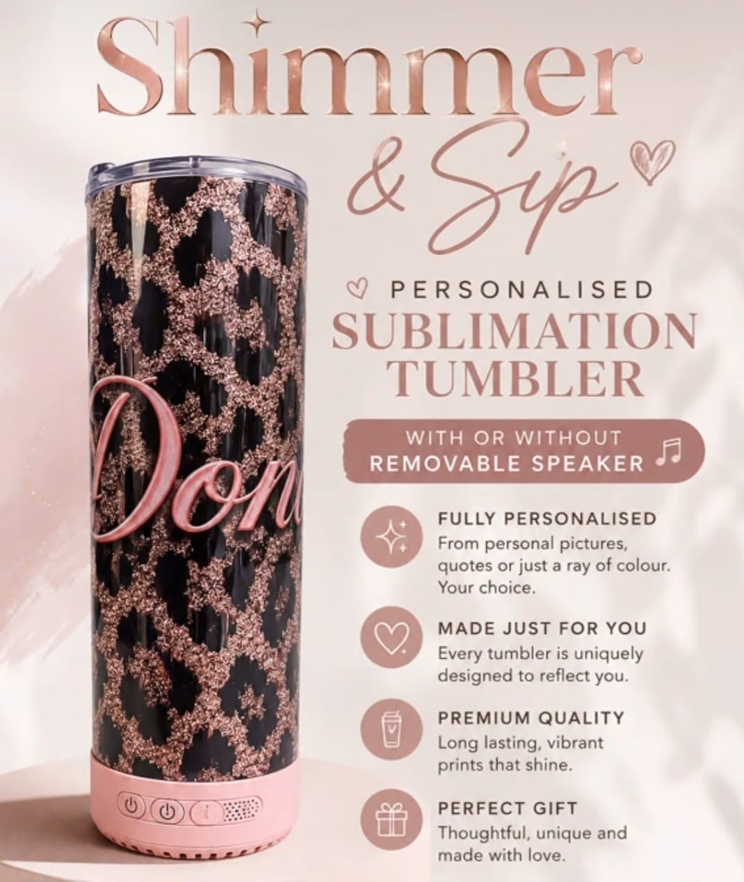 20oz Sublimation Tumbler - Custom Design - With/Without Removable Speaker